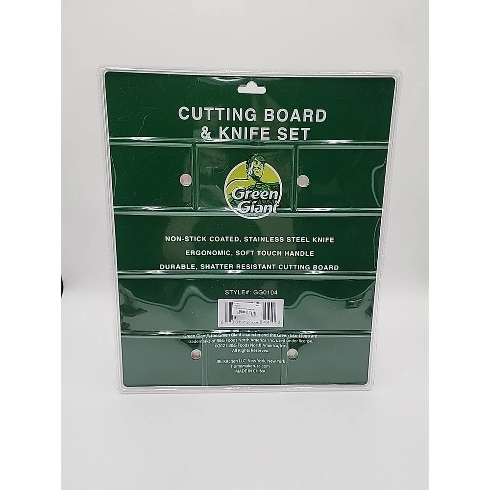 NEW Jolly Green Giant Tempered Glass Cutting Board And Knife Set Tomato